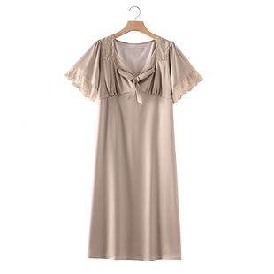 睡裙女夏季冰丝短袖长款睡衣裙子薄款夏天仿真丝绸孕妇夏款连衣裙