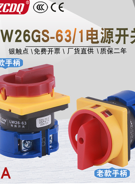 LW26GS-63/1 220V单相电机电源切断停主控负荷63A 2P万能转换开关