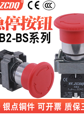 急停按钮ZB2/XB2/BS542/BS543C金属银点自锁蘑菇头紧急开关BE102C