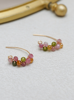 小众设计甜美少女糖果色彩色碧玺耳环14k包金耳挂耳钩高级感50460