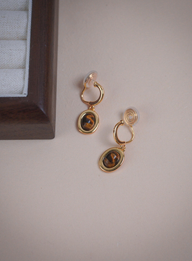 yeajewel美拉德虎眼石吊坠耳夹无耳洞耳骨夹高级感小众耳环31121