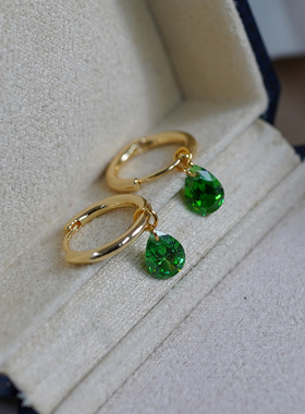 日系简约个性耳环绿水滴圆圈耳扣小众气质复古耳饰高级感女50142