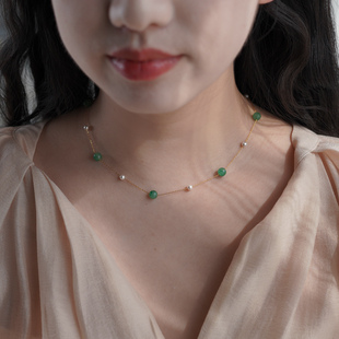 小众轻奢高级感七颗非洲翠玉石珍珠满天星项链清冷感锁骨链60358