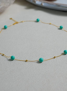 小众古典风蓝松石金珠满天星项链925纯银多巴胺设计感锁骨链41027