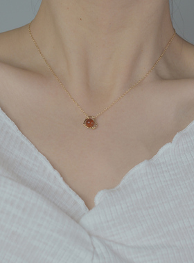 手作高级感红玛瑙爱心项链14k包金锁骨链复古气质甜美首饰女11199