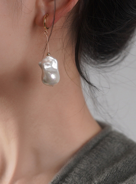 yeajewel手作大巴洛克珍珠长耳夹无耳洞耳骨夹夸张小众耳环31089