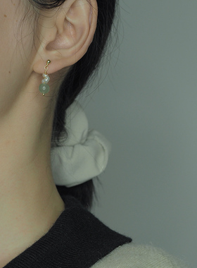 新中式小众和田玉绕珍珠金豆耳钉清新气质耳环古风耳饰轻奢101120