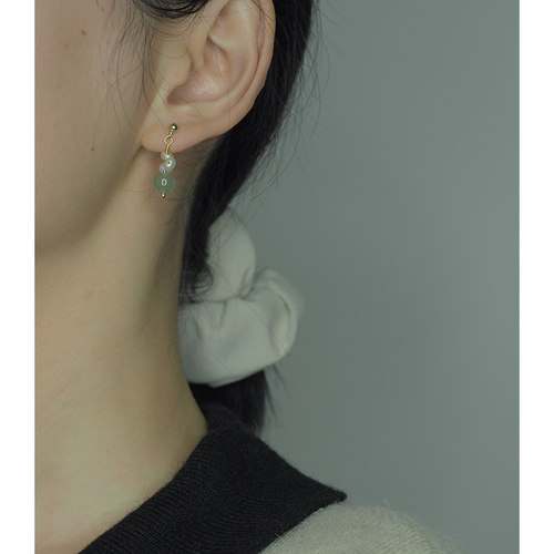 新中式小众和田玉绕珍珠金豆耳钉清新气质耳环古风耳饰轻奢101120