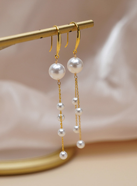 法式淑女气质流苏珍珠耳环925纯银小众轻奢设计感优雅耳饰潮50732