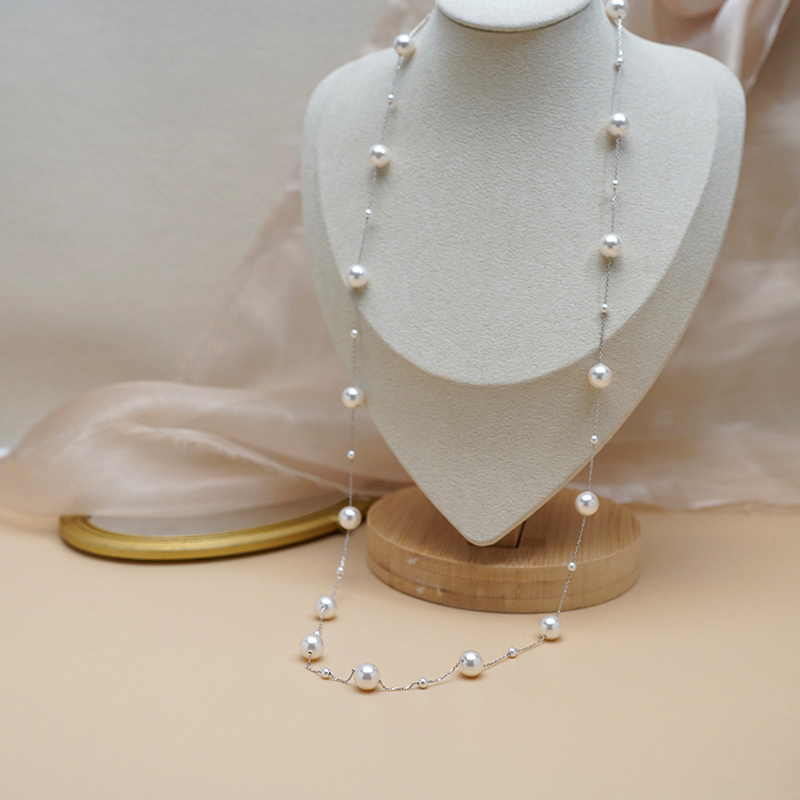 小众时尚气质白珍珠满天星长项链925纯银通勤高级感短毛衣链50663