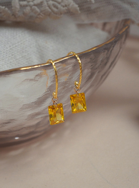yeajewel简约百搭长方形黄锆石耳挂925银耳钩日韩气质耳环女40168