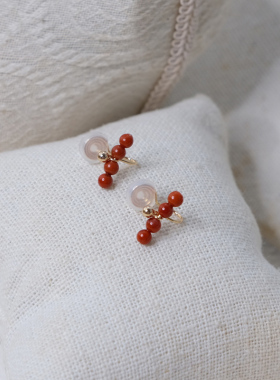 小众设计感红玛瑙一字耳夹无耳洞耳骨夹复古气质通勤耳环女11215