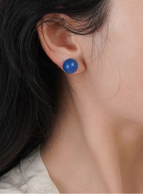 新中式蓝玛瑙耳夹复古气质耳骨夹古风简约优雅耳环国潮耳饰40537