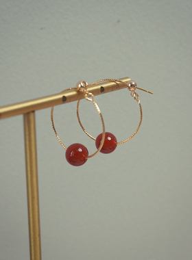 yeajewel小众设计感复古红玛瑙圆圈耳环气质耳圈淑女耳饰女31208