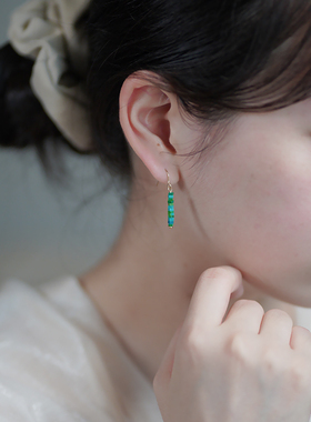 Yeajewel 绿松石14k包金耳环复古清新优雅耳钩耳饰小众气质20760