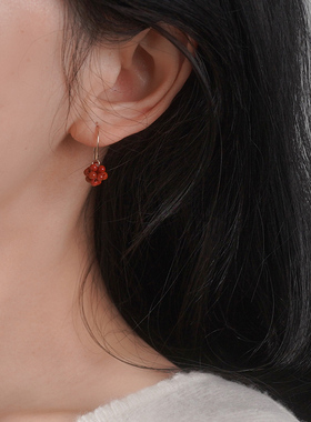 yeajewel小众设计感红玛瑙球耳钩14k包金耳挂复古甜美耳环女31154
