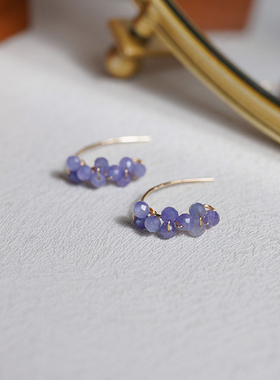 小众复古绕塔桑石耳钩14k包金耳挂温柔气质高级感耳环法式女50273