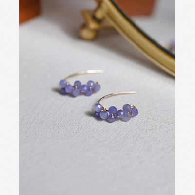 小众复古绕塔桑石耳钩14k包金耳挂温柔气质高级感耳环法式女50273