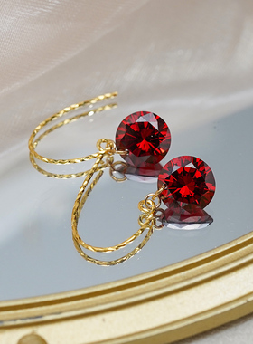 小众复古甜美气质红锆石耳挂925纯银简约耳钩气质耳环日韩女50549