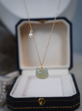 yeajewel原创手作和田玉猫咪珍珠项链气质清新锁骨链小众女30725