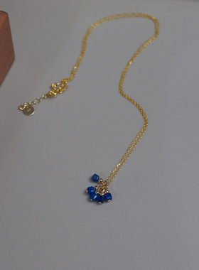 法式复古五颗蓝晶石方糖项链925纯银小众设计感锁骨链少女潮50239