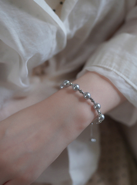 yeajewel原创手作灰珍珠流苏手链925银可调节手串轻奢小众女30866