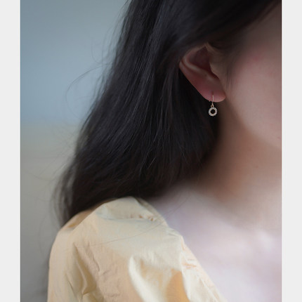 yeajewel手作镶钻圆环耳环14k包金耳钩日韩简约气质小巧耳饰30802