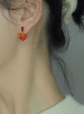 手作红色冰花锆石耳夹复古优雅淑女耳骨夹新年网红耳环耳饰10247