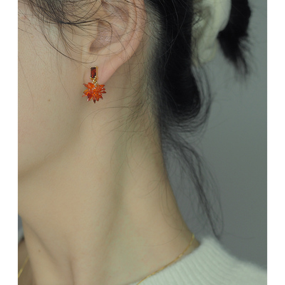 手作红色冰花锆石耳夹复古优雅淑女耳骨夹新年网红耳环耳饰10247
