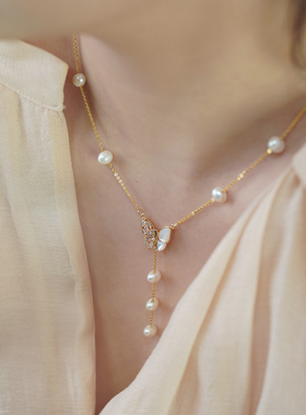 小众设计感蝴蝶珍珠流苏项链优雅气质高级感锁骨链时尚通勤51182