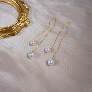 yeajewel 双珍珠长耳线925银饰日韩百搭流苏耳环简约淑女潮21058