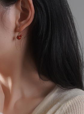 yeajewel设计感子母大小红玛瑙耳环14k包金耳钩复古灵动女30952