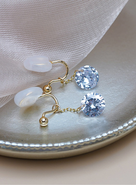 小众轻奢高级感单颗锆石流苏耳夹无耳洞耳骨夹优雅超闪耳环50836