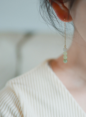 yeajewel设计感小众渐变和田玉耳环气质淑女耳钩轻奢耳饰女21219