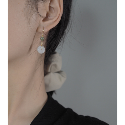 新中式手作白玉平安扣耳环小众设计感和田玉耳钩轻奢耳饰女10976