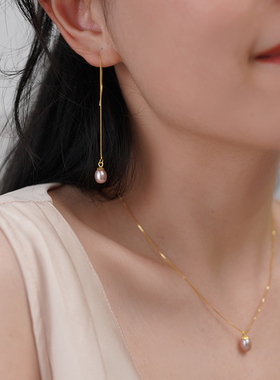 炫彩粉紫色珍珠耳线925纯银流苏气质长耳环小众法式设计感女40675