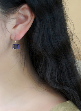 紫方糖耳环气质简约14k包金耳钩法式优雅复古耳饰小众高级感50554