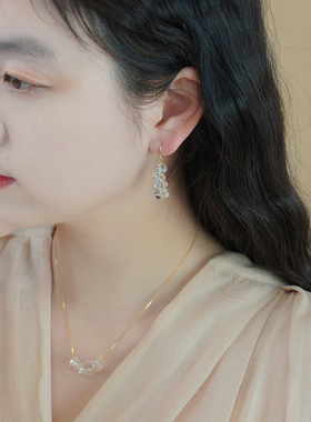 小众设计感六颗白水晶耳环14k包金耳钩简约气质清冷感耳饰女50362