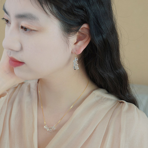 小众设计感六颗白水晶耳环14k包金耳钩简约气质清冷感耳饰女50362