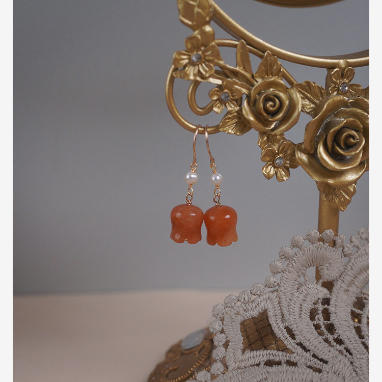 yeajewel手作东陵玉珍珠耳环14k包金耳钩清新复古耳环小众310107