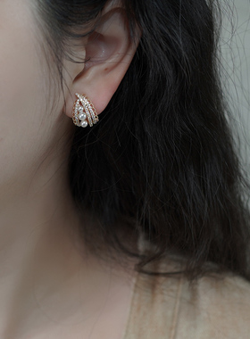 小众轻奢高级感镶钻镶珍珠蕾丝耳夹复古简约精致耳骨夹耳环50209