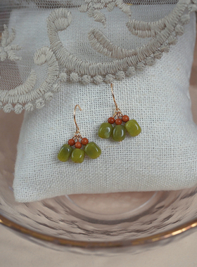 新中式古风南方玉橄榄核耳环14k包金耳钩清新复古气质耳饰女40354