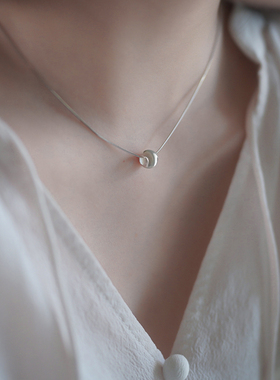 拉丝银球项链小众气质百搭锁骨链
