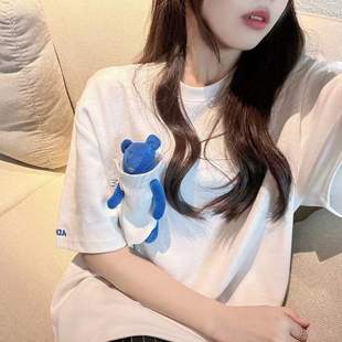 韩国潮牌ADER新款口袋小熊男女同款短袖设计宽松纯棉休闲情侣T恤