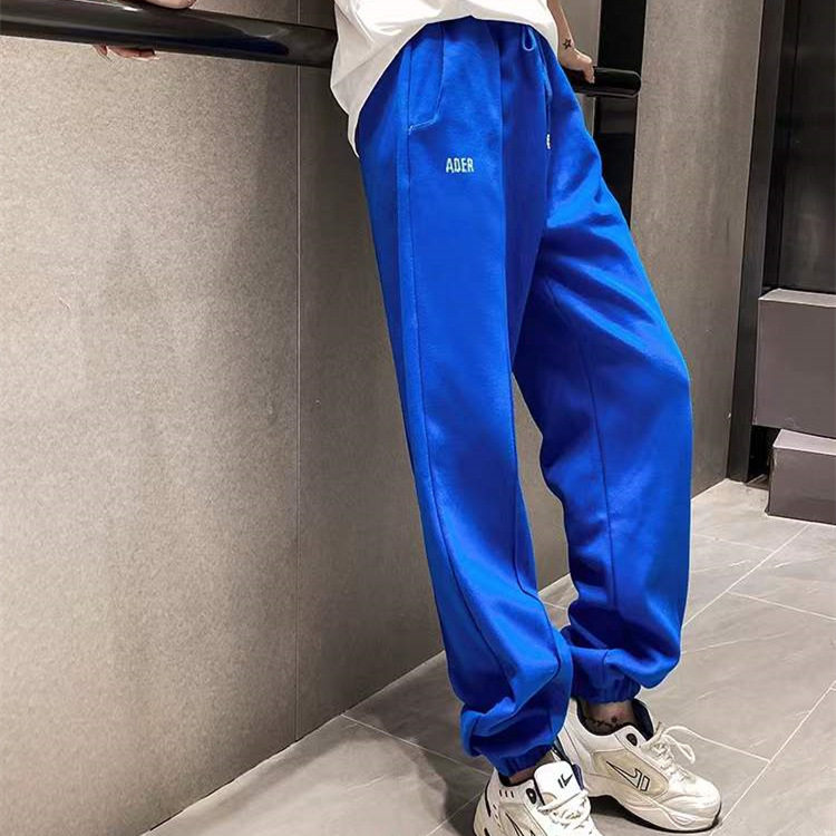ader潮牌卫裤春季蓝色休闲宽松束脚不规则口袋情侣男女款男长裤女