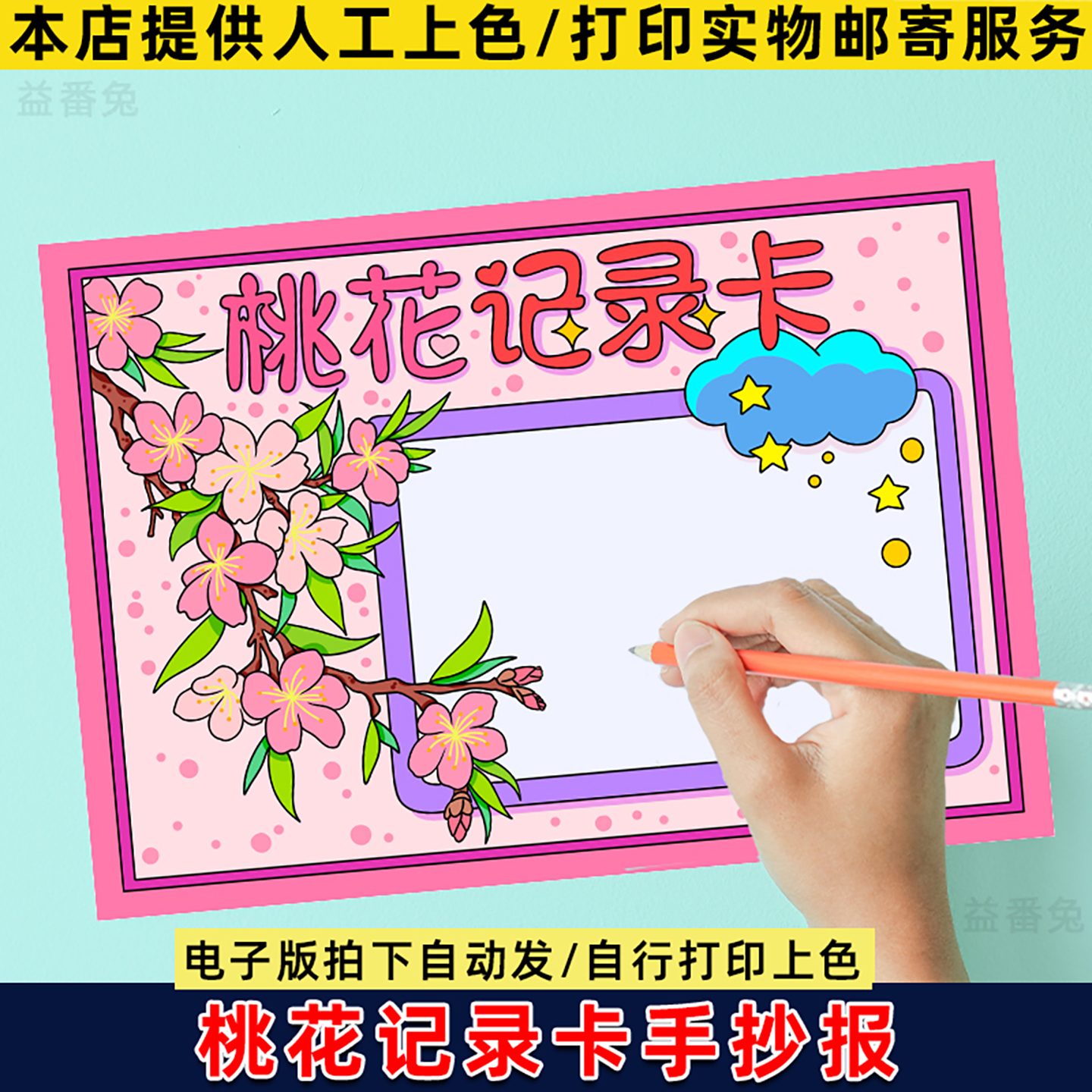 桃花植物记录卡手抄报模板小学生桃花观察记录植物名片观察日记