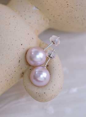 黛蓝 正圆强光淡水珍珠“曼塔玫瑰”耳钉高级耳饰礼物