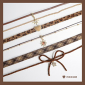 巴恩风项链棕色摩卡吊坠撞色丝绒颈带颈链项圈choker锁骨链项链女