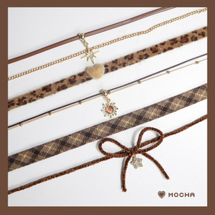 巴恩风项链棕色摩卡吊坠撞色丝绒颈带颈链项圈choker锁骨链项链女