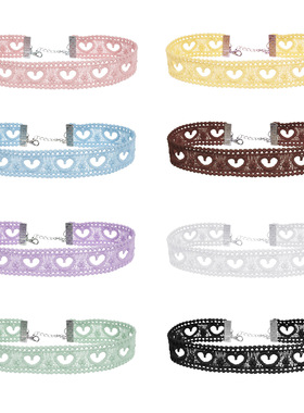 新款项链彩色蕾丝项圈甜美爱心镂空花边颈链choker锁骨链纯欲项链